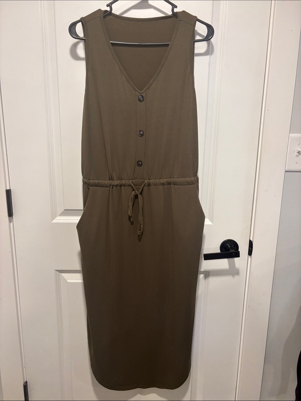 SHEIN Olive Green Button-Front Drawstring Midi Dress